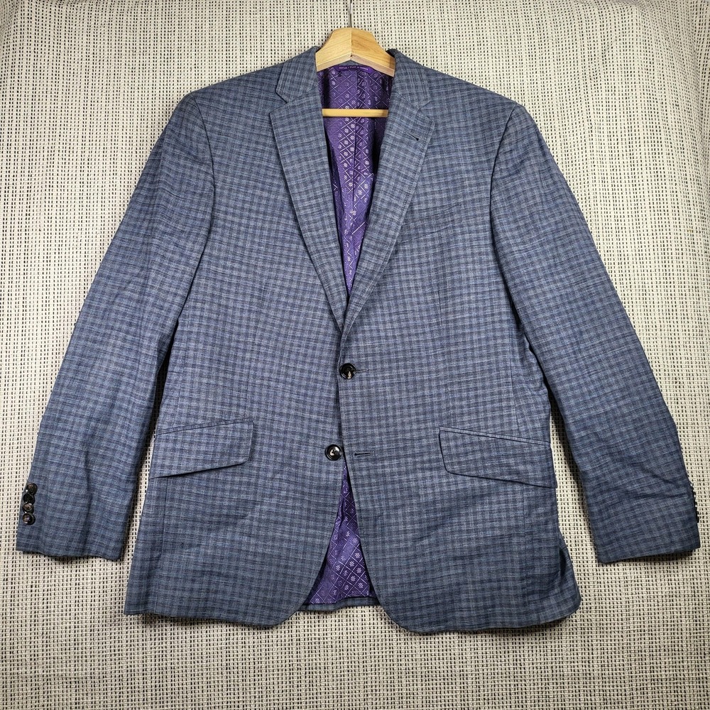 Ted Baker Blue Check Sport Coat with Purple Lining